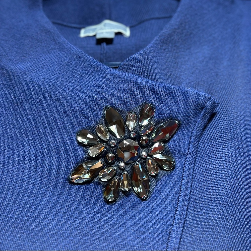 JM Collection Navy Blue Wrap Front Brooch Cardigan, Size Large - Picture 8 of 12